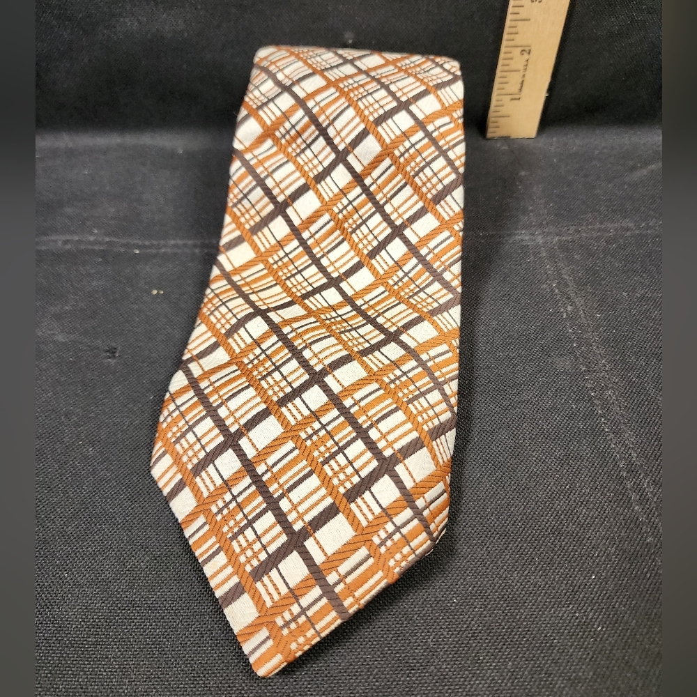 Vintage Qiana New Dimension Golden Clasp Stylish Geometric Patterned Tie Used
